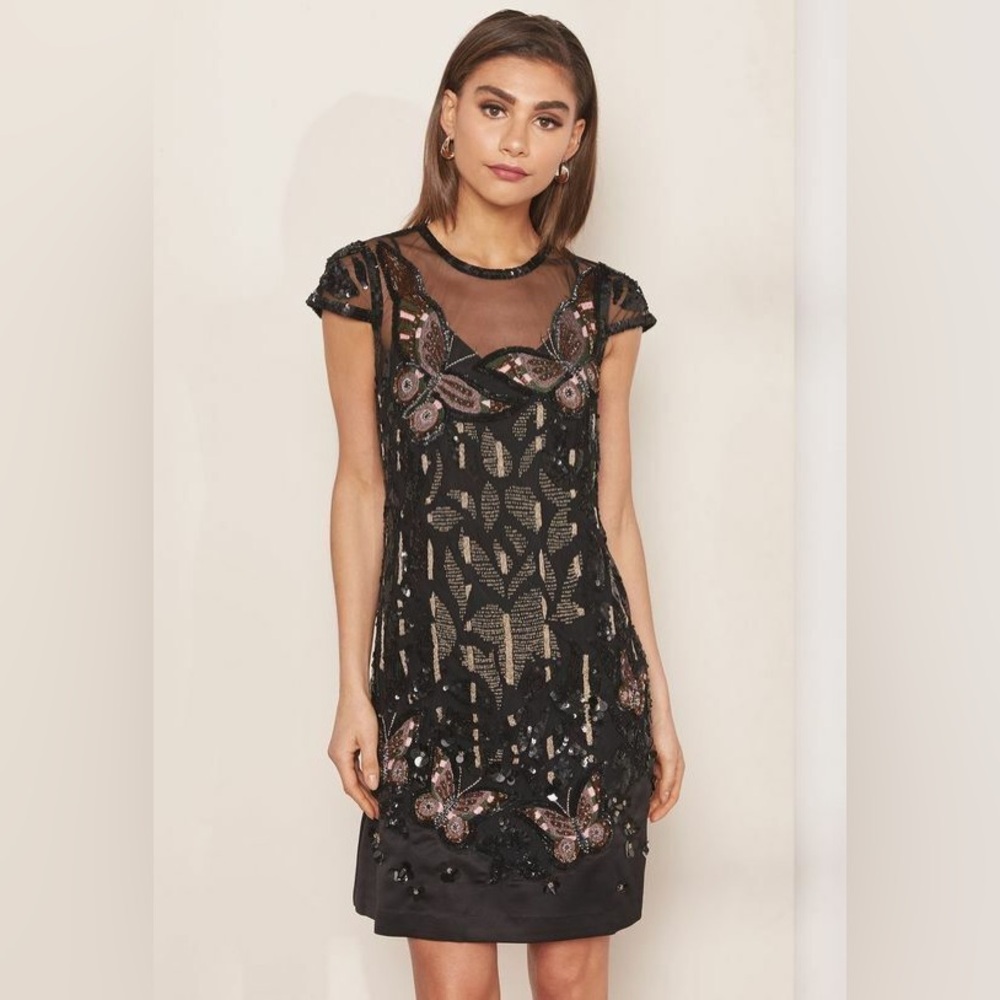 NWT Ted Baker Arriel embroidered butterfly black mini A-line shift dress 3 S/M